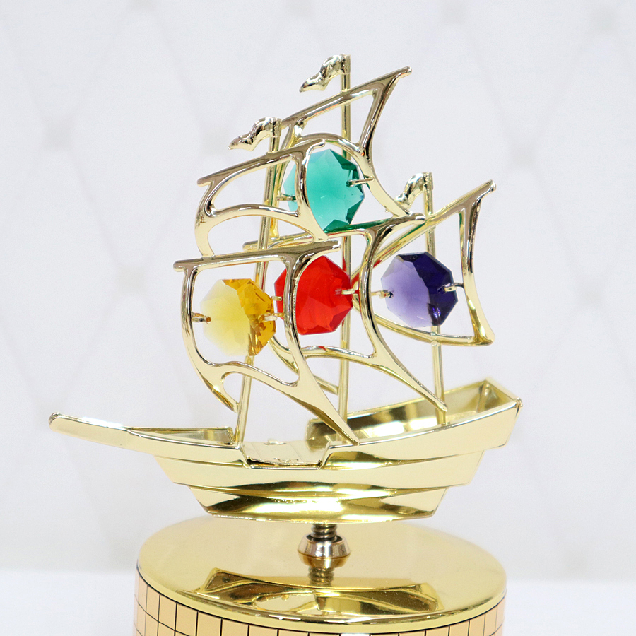 クリスタルオーナメント 帆船 オルゴール オブジェ クリスタル ゴールド シップ RE01730｜re-l｜03