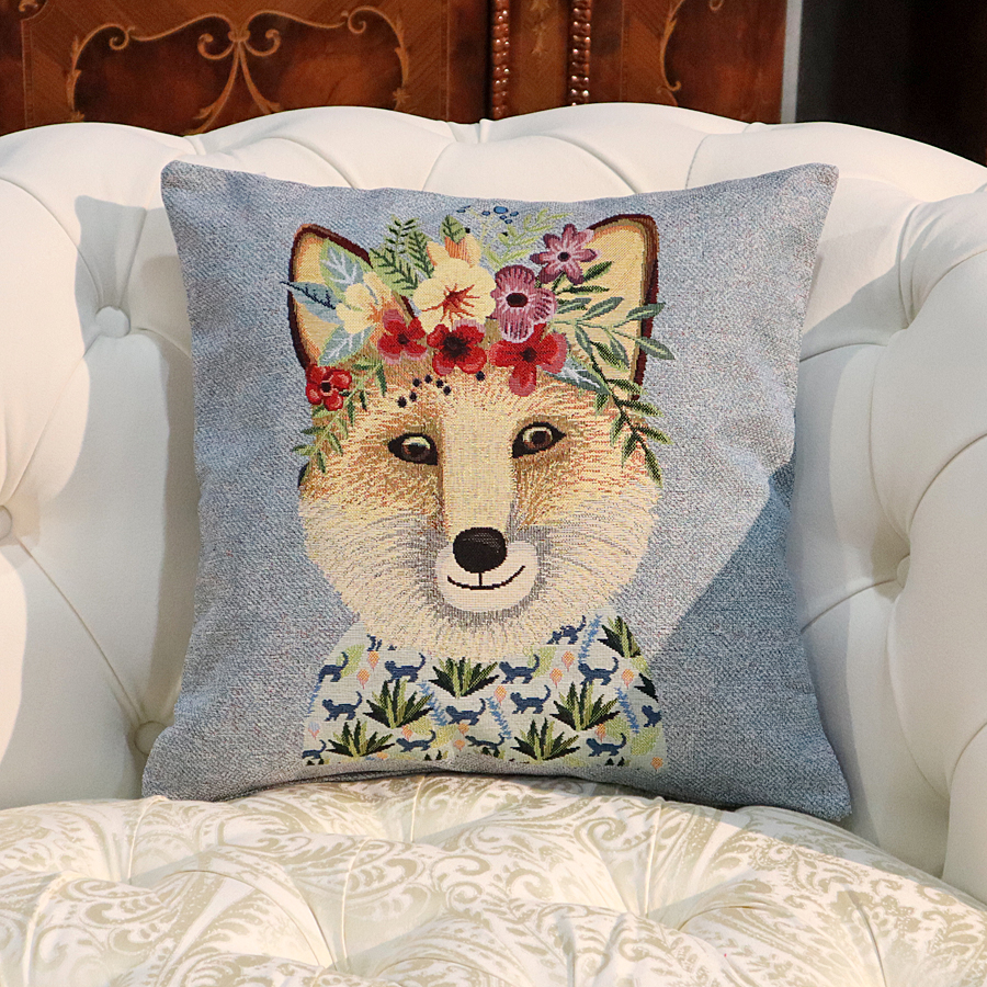 ポルトガルジャガード クッションカバー エリック 45×45キツネ