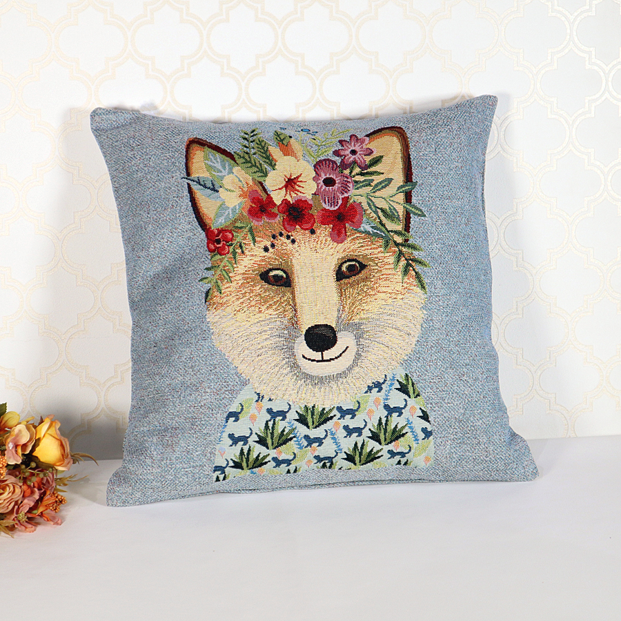 ポルトガルジャガード クッションカバー エリック 45×45キツネ