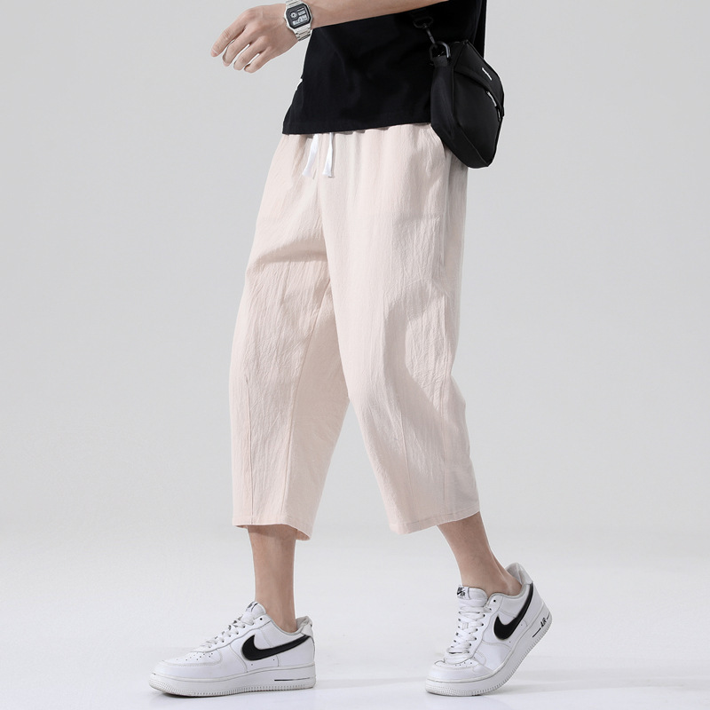 メンズ 男性 夏 カジュアル パンツ 薄手 セクション ルーズ セブンポイント 大きいサイズ 綿麻 リネン ストレート パンツ｜re-lim｜02