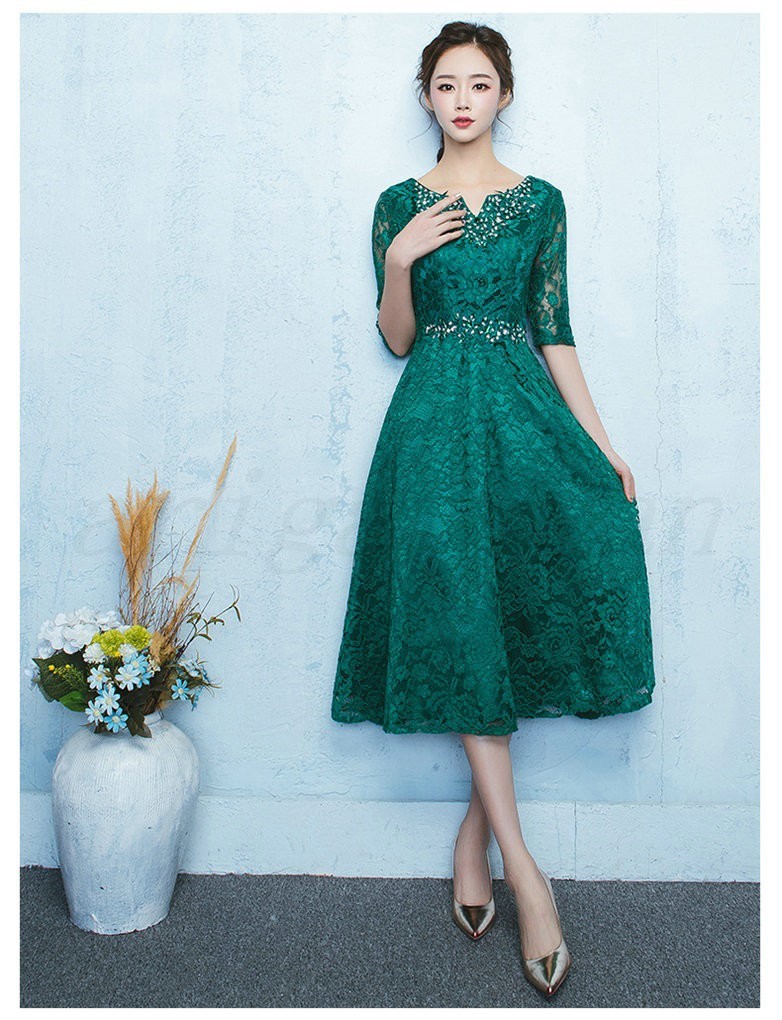 21新作モデル パーティードレス ワンピース 結婚式 グリーン ドレス ロング丈 謝恩会 発表会 演奏会 ミモレ丈 レース 七分袖 袖あり レディース 代 3 24時間限定 Www Servblu Com