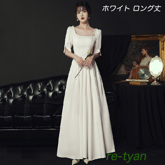 Qoo10] 二次会花嫁 白ロングワンピースウェディン