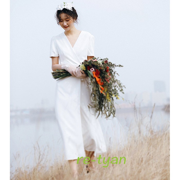 新品 白 ワンピース ウエディングドレスマキシ 二次会 花嫁 前撮り海外 披露宴 選べるサイズ展開