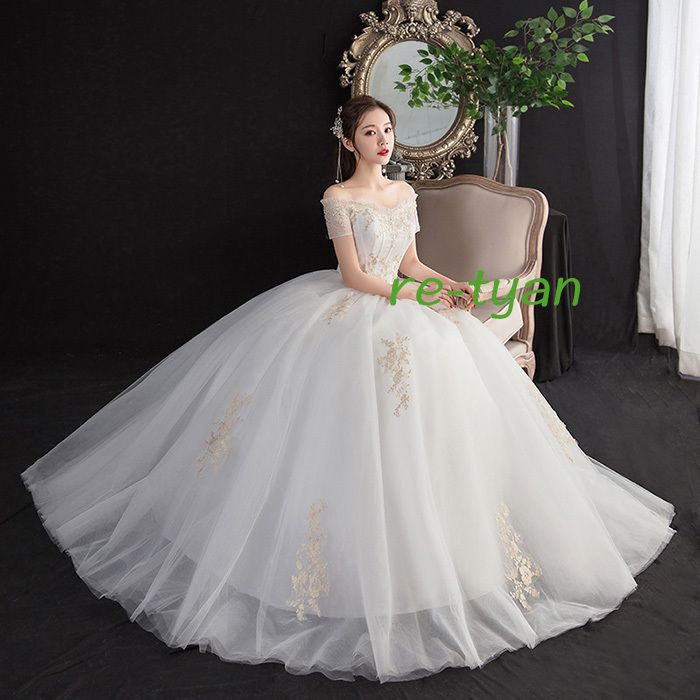 お姫系高級 韓国風ウェディングドレス フォーマル 可愛い花嫁ドレス 