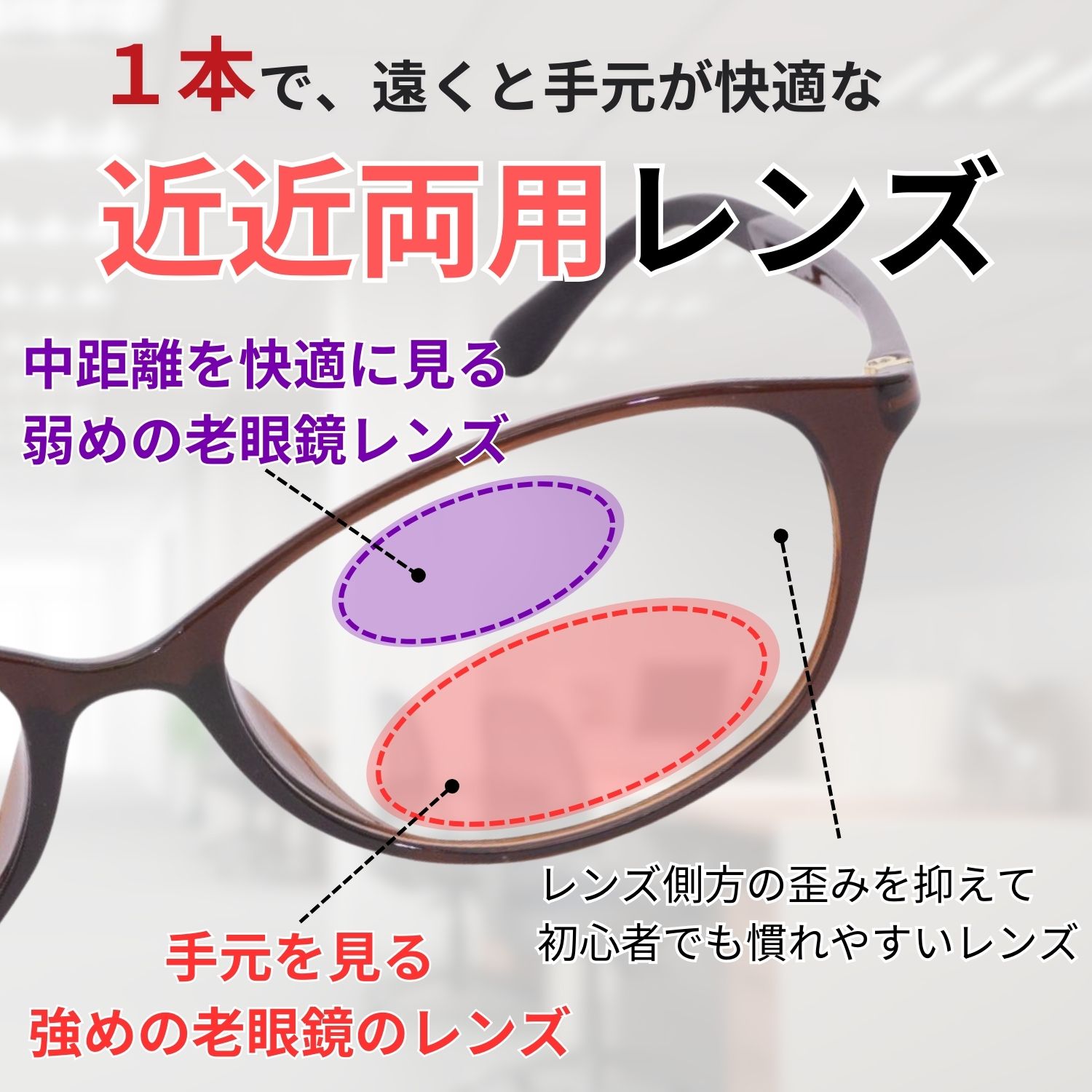 MIDI 近々両用老眼鏡 読書・手元作業向け 近用40cm~遠用1m程度目安