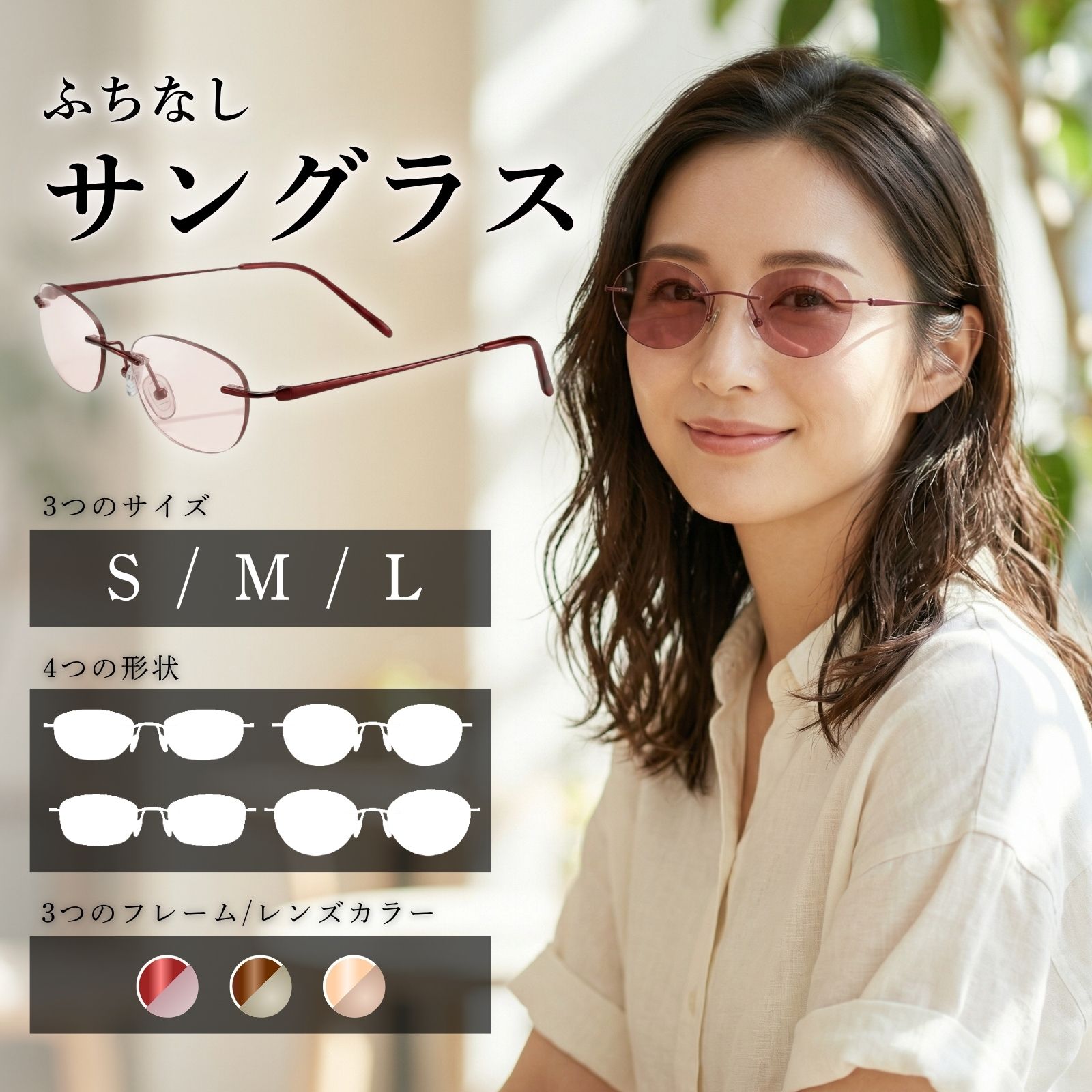 MIDI MIDIリムレス 縁なしサングラス レディース サングラス 縁無し 縁
