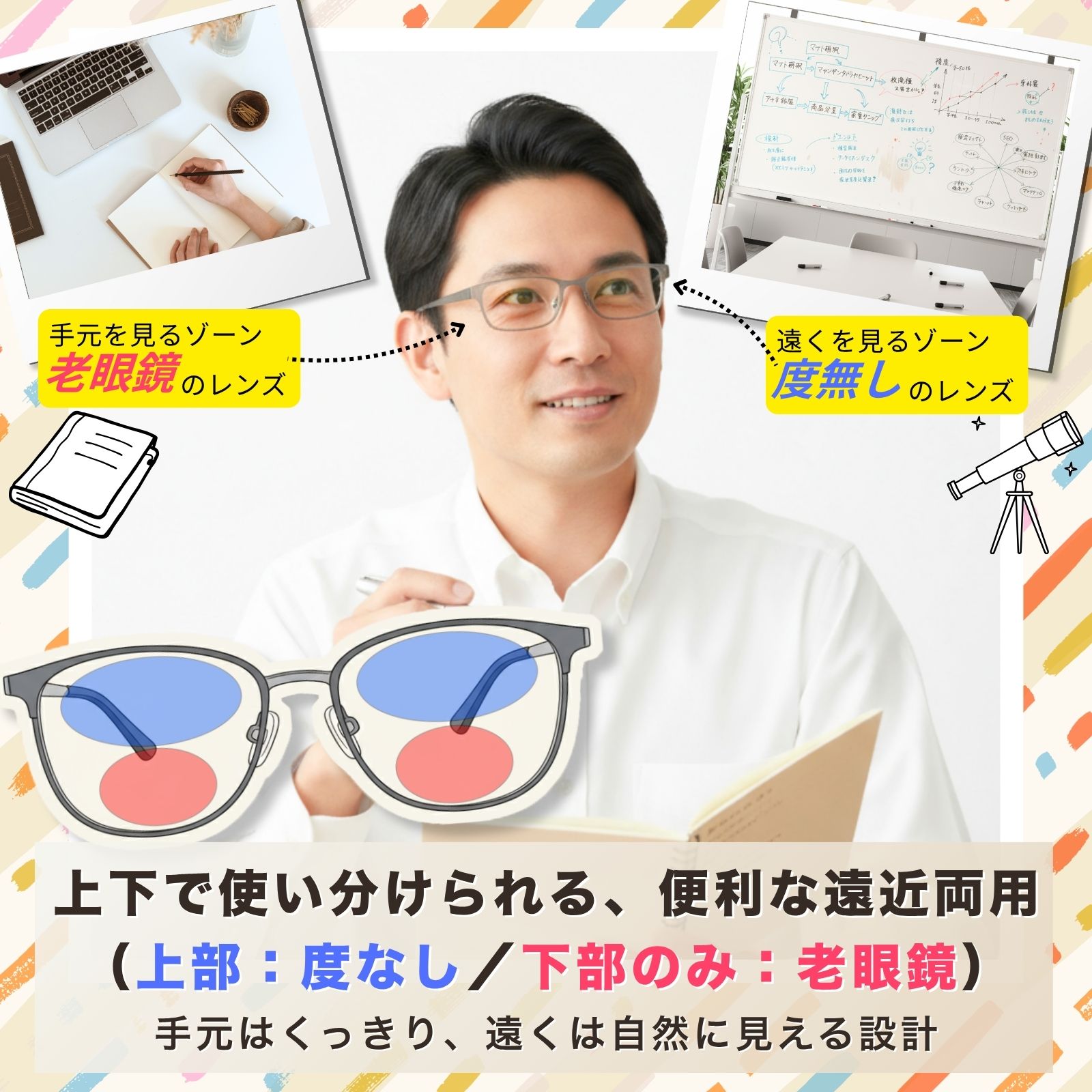 MIDI 遠近両用メガネ 老眼鏡 首掛け 首かけ おしゃれ メンズ 遠近両用