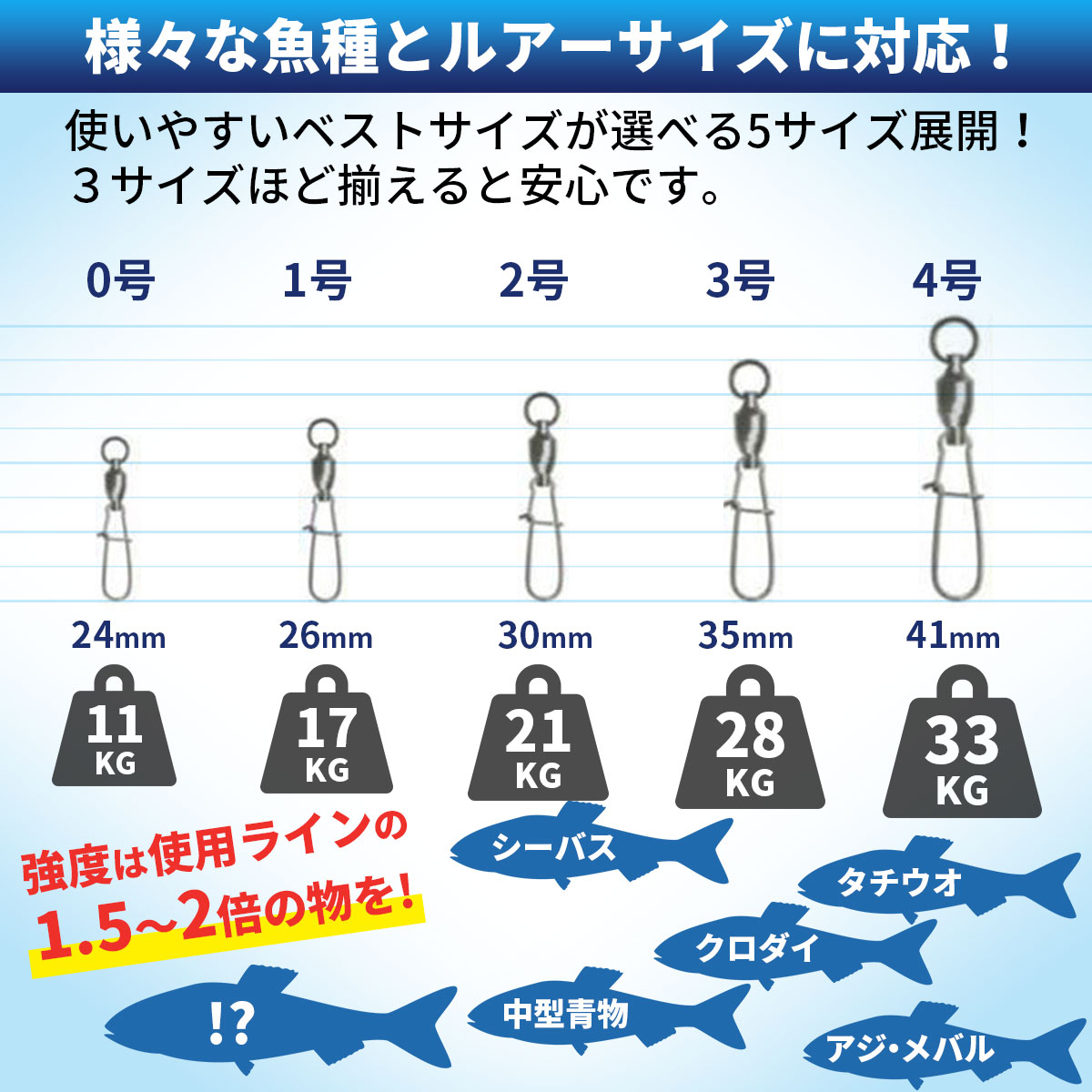 スイベル スナップ ローリング 30個 ベアリング ステンレス製 SUS製 5サイズ サルカン 4号 3号 2号 1号 0号 釣り具 仕掛け｜reafmart｜08