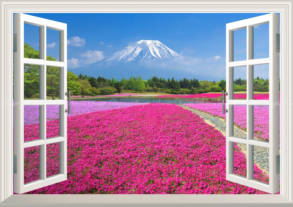 絵画風 壁紙ポスター (はがせるシール式) 富士芝桜 富士山 本栖湖 富士