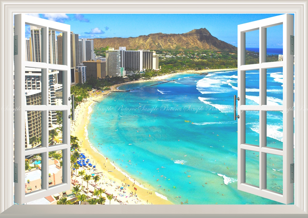 絵画風 壁紙ポスター (はがせるシール式) ハワイ ワイキキビーチ
