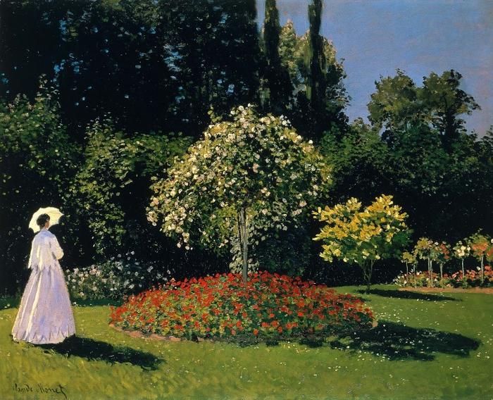クロード・モネ、「Le Jardin de l'Infante」、人気作品 絵画風 壁紙ポスター【フルサイズ版】 クロード・モネ 庭の女性 1867年