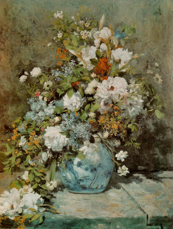 オーギュスト・ルノワール 絵画 春の花 額縁 ルノワール 「春の花」 6号 西洋絵画 立体複製名画 【5