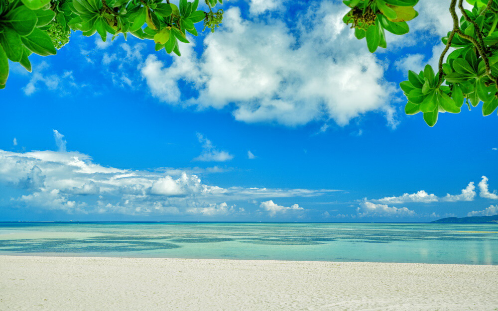 絵画風 壁紙ポスター (はがせるシール式) 沖縄 緑と空と海と白浜 竹富