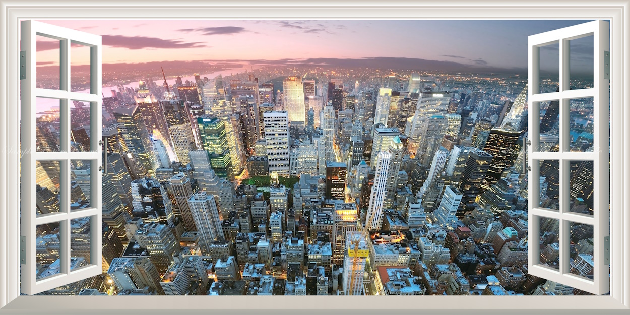 絵画風 壁紙ポスター (はがせるシール式) ニューヨークの夜景 