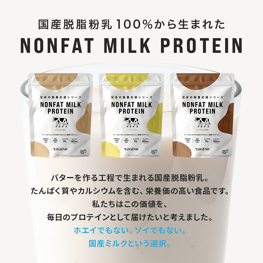 \新発売記念25%OFFクーポン配布中/ ビーレジェンド ノンファットミルクプロテイン ミルクココア カフェオレ バナナオレ 560g 植物由来甘味料 国内製造 関連画像5