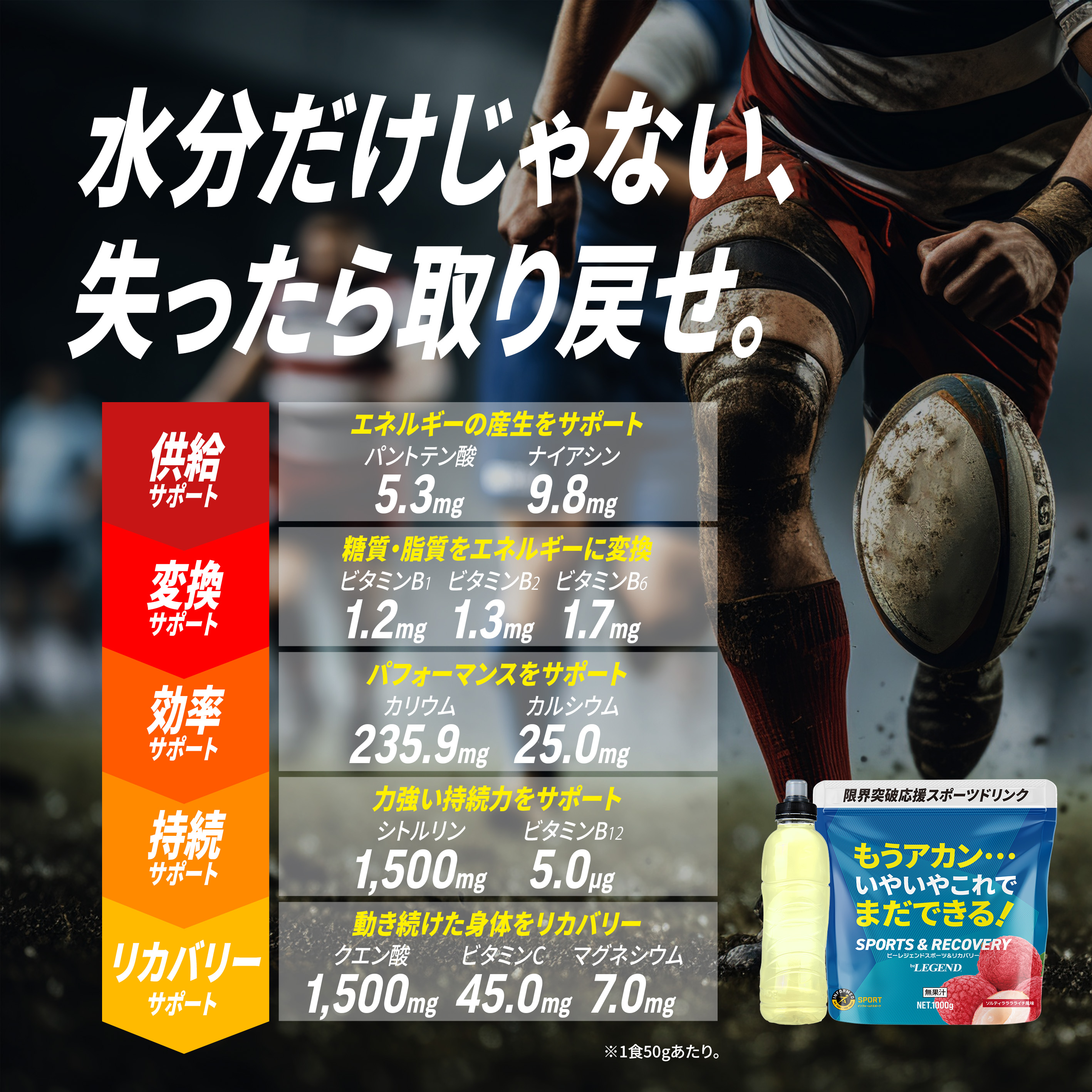 LINE新規登録で最大1000円オフ スポーツ＆リカバリー ソルティーラララライチ風味 1kg×3袋（シトルリン クエン酸 ビタミン ミネラル）_6