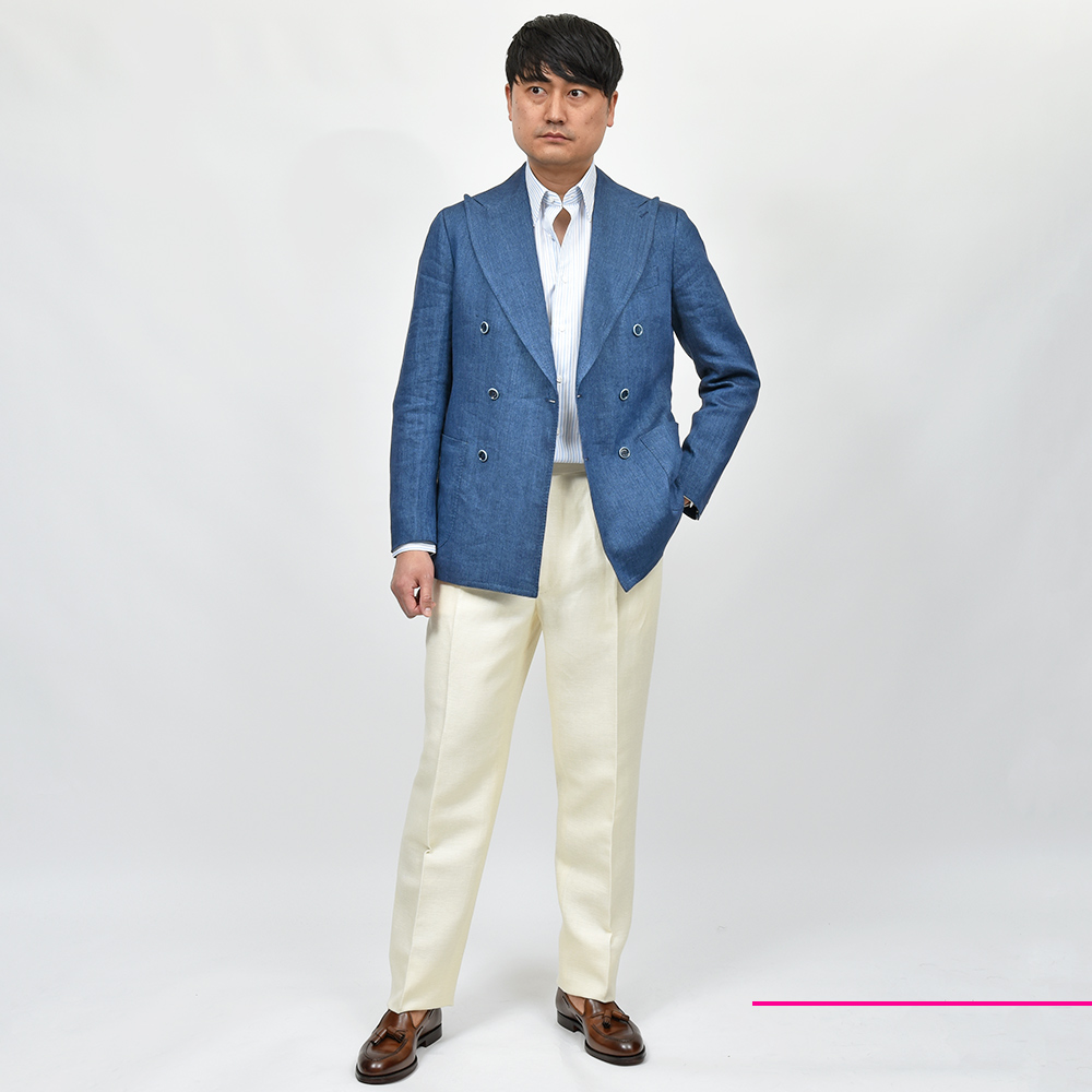 stile latino スティレラティーノ 6Bダブル STILE LATINO スティレ ラティーノ LEO リネン デニム ダブル6B