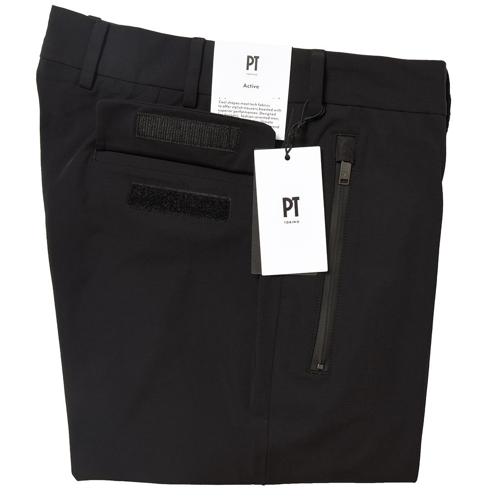 美品✨️PT TRINO LAMDA ストレッチ アクティブパンツ 黒 46 PT TORINO ピーティー トリノ Active コットン ナイロン ストレッチ