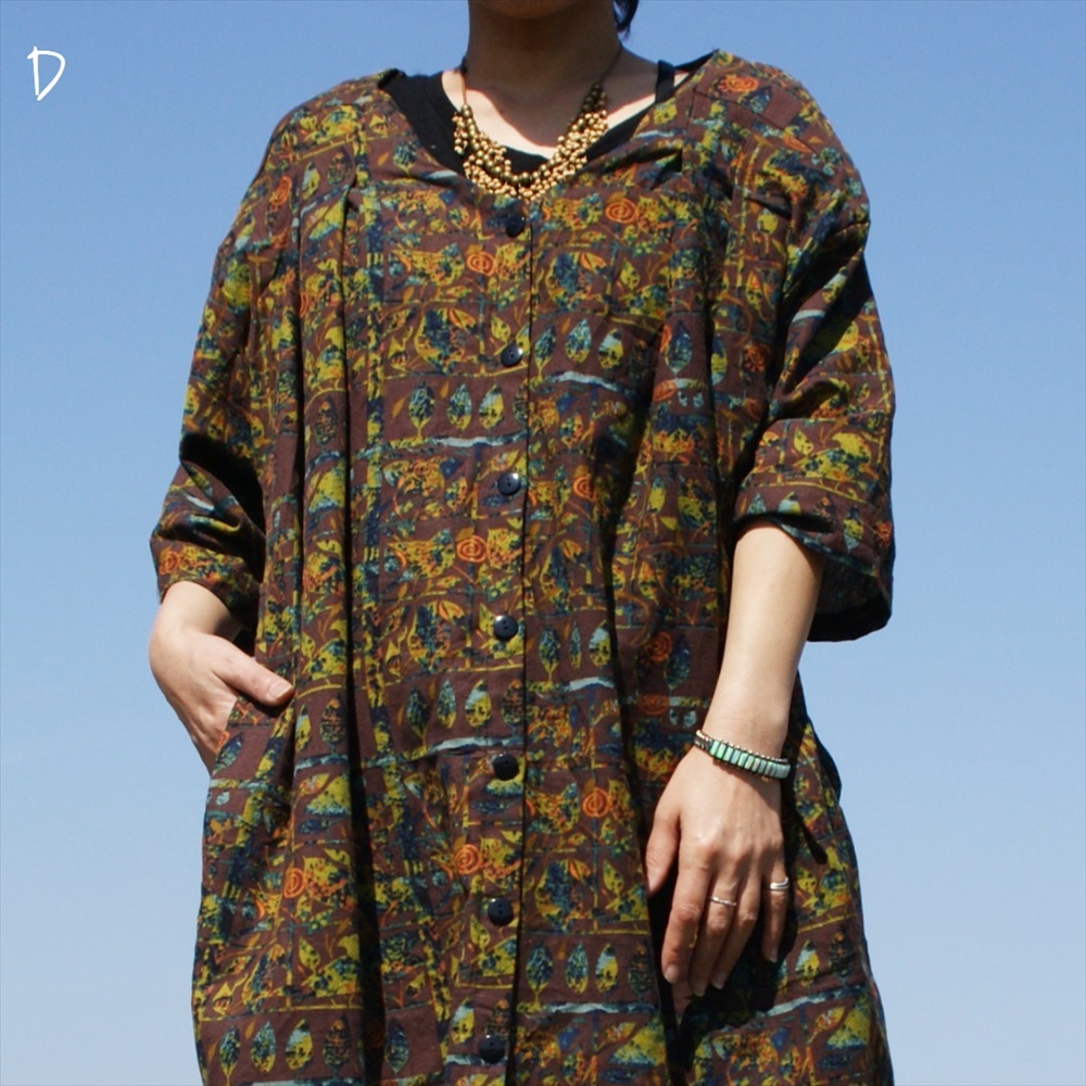 SALE 定価￥4620 エスニック コットン ロングシャツワンピース 4color