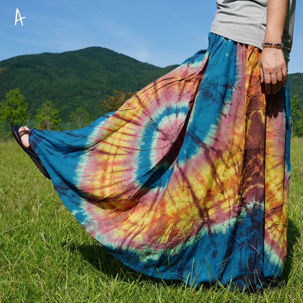 エスニック タイダイ ティアード ロングスカート 4color Tiedye マキシ