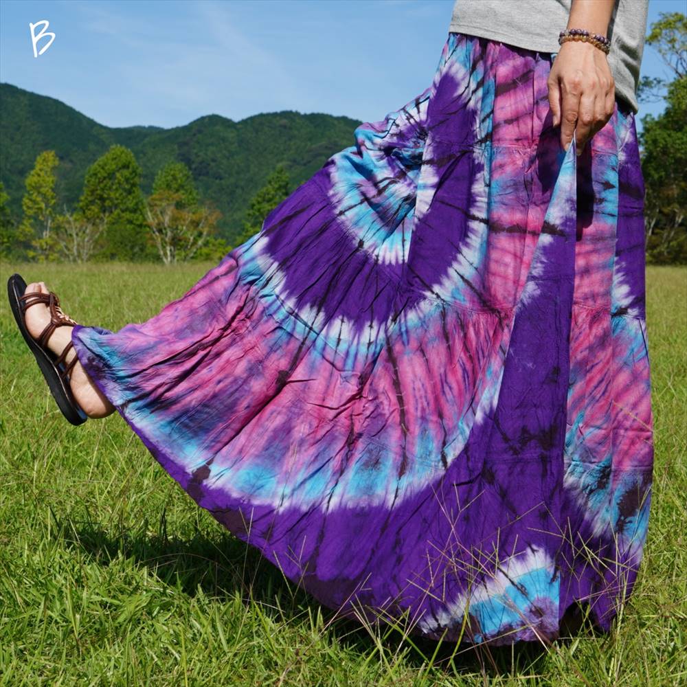 エスニック タイダイ ティアード ロングスカート 4color Tiedye マキシ