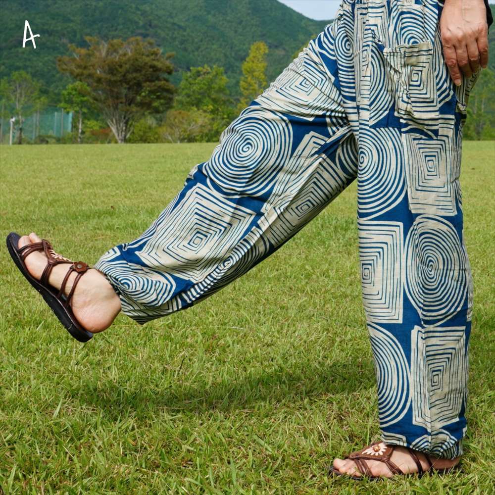 エスニック アラジンパンツ ぐるぐる トライバル風 プリント 3color