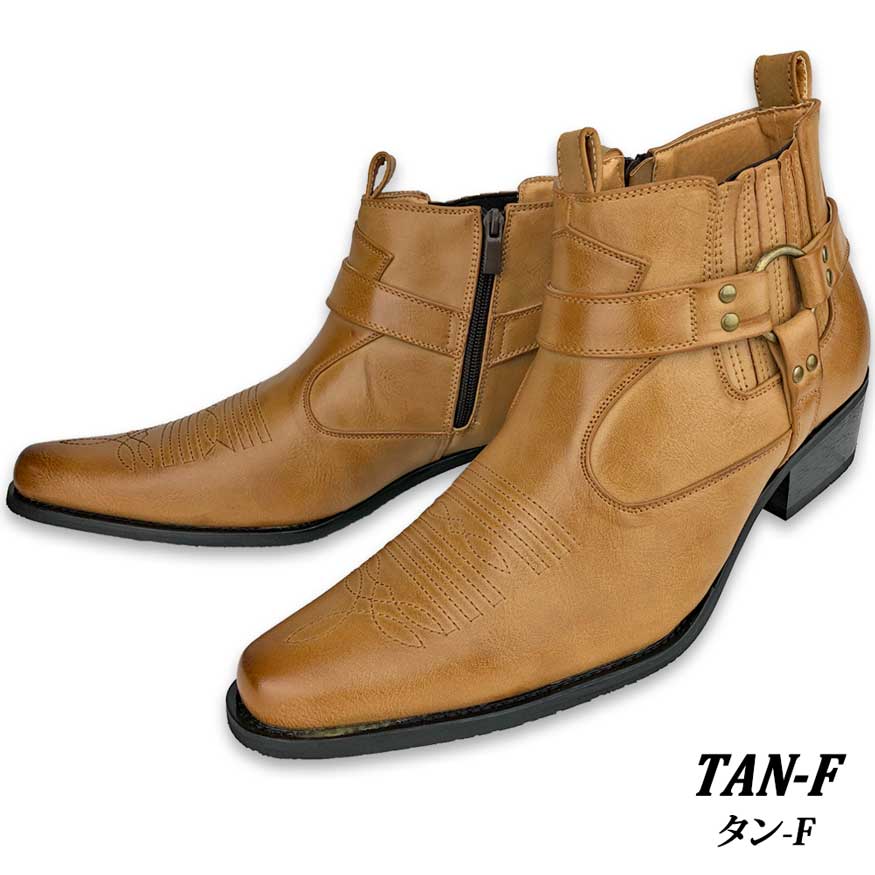 ウェスタンブーツ ショート メンズ ブーツ サイドゴアブーツ ビジネス サイドジッパー ファスナー チャック 黒 DECT デクト ブランド |  | 02