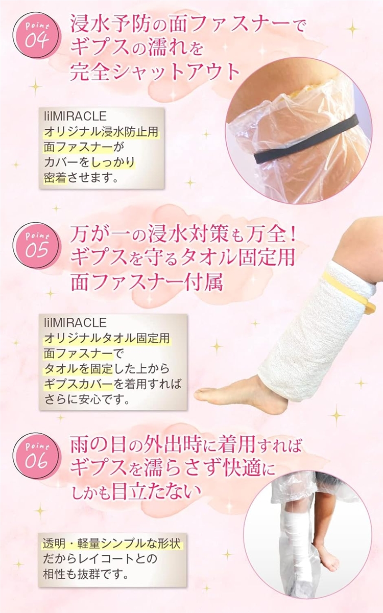ギプス防水カバー 足用 手腕にも使える 骨折 お風呂カバー (クリア3枚