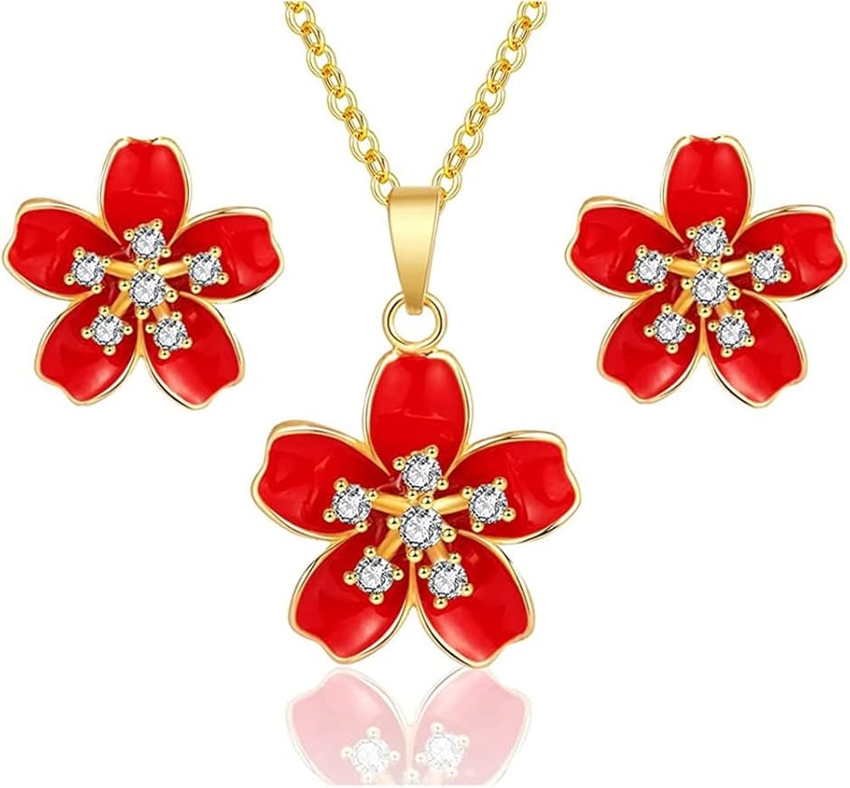 Yahoo! Yahoo!ショッピング(ヤフー ショッピング)桜 ピアス ネックレス セット さくら レディース スタッドピアス k18金RGP 大人 可愛い 金属アレルギー対応 MDM（レッド）
