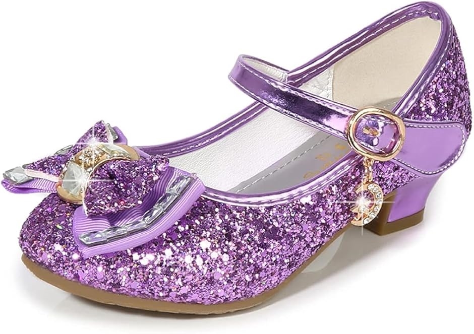 ドレスシューズ キッズ 女の子 フォーマル 靴 子供 プリンセス 発表会 誕生日 パーティー ガールズ(パープル,  17.5 cm)