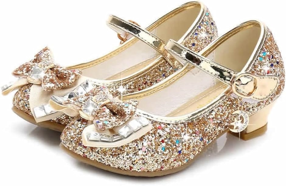 ドレスシューズ キッズ 女の子 フォーマル 靴 子供 プリンセス 発表会 誕生日 パーティー ガールズ(ゴールド, 22.5 cm)