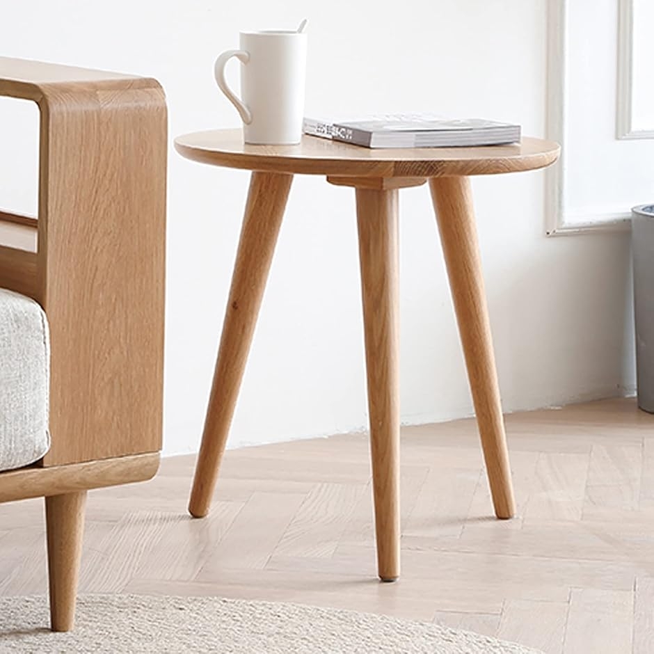 サイドテーブル 丸 アメリカオークウッド カフェテーブル イームズ ダイニングテーブル 一人暮らし 食卓 MDM (ナチュラル, 直径60cm)