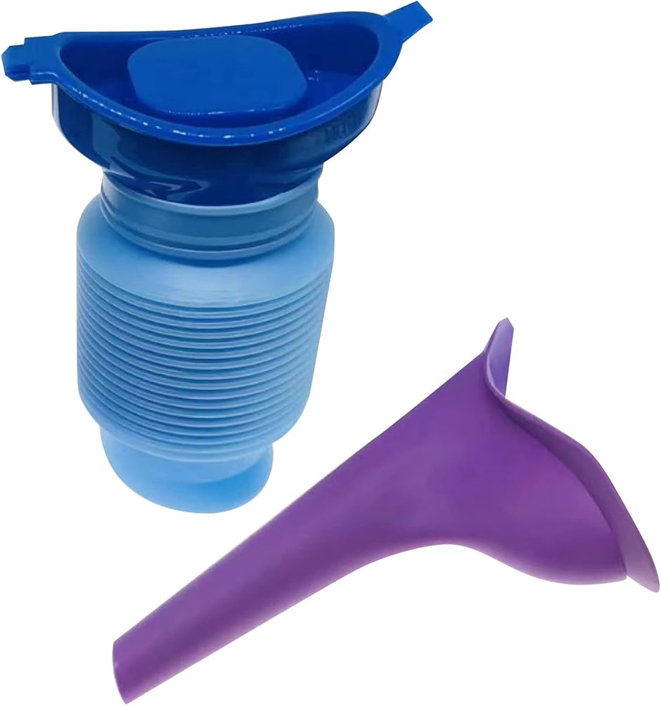 簡易トイレ 車内用 ボトル型 750ml 携帯トイレ 男女兼用 非常用トイレ 車中泊 防災(ブルー＋女性用漏斗付き)