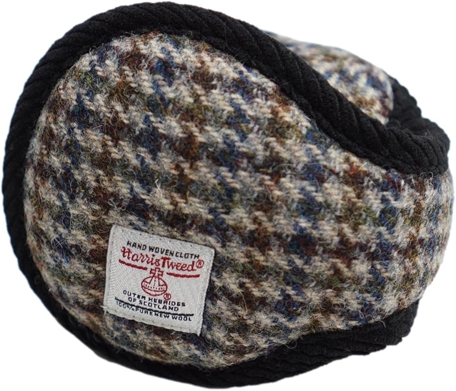 ハリスツイード Harris Tweed イヤーマフ イヤーウォーマー 耳当て 裏ボア ふわふわ (ベージュ千鳥,  Free Size)