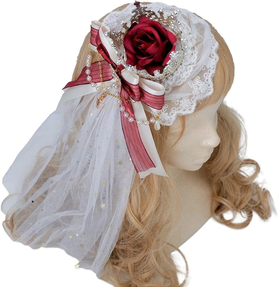 ミニハット ヘッドドレス 王冠 ヘアピン ゴスロリ ゴシック コスプレ 帽子 髪飾り(レッド)