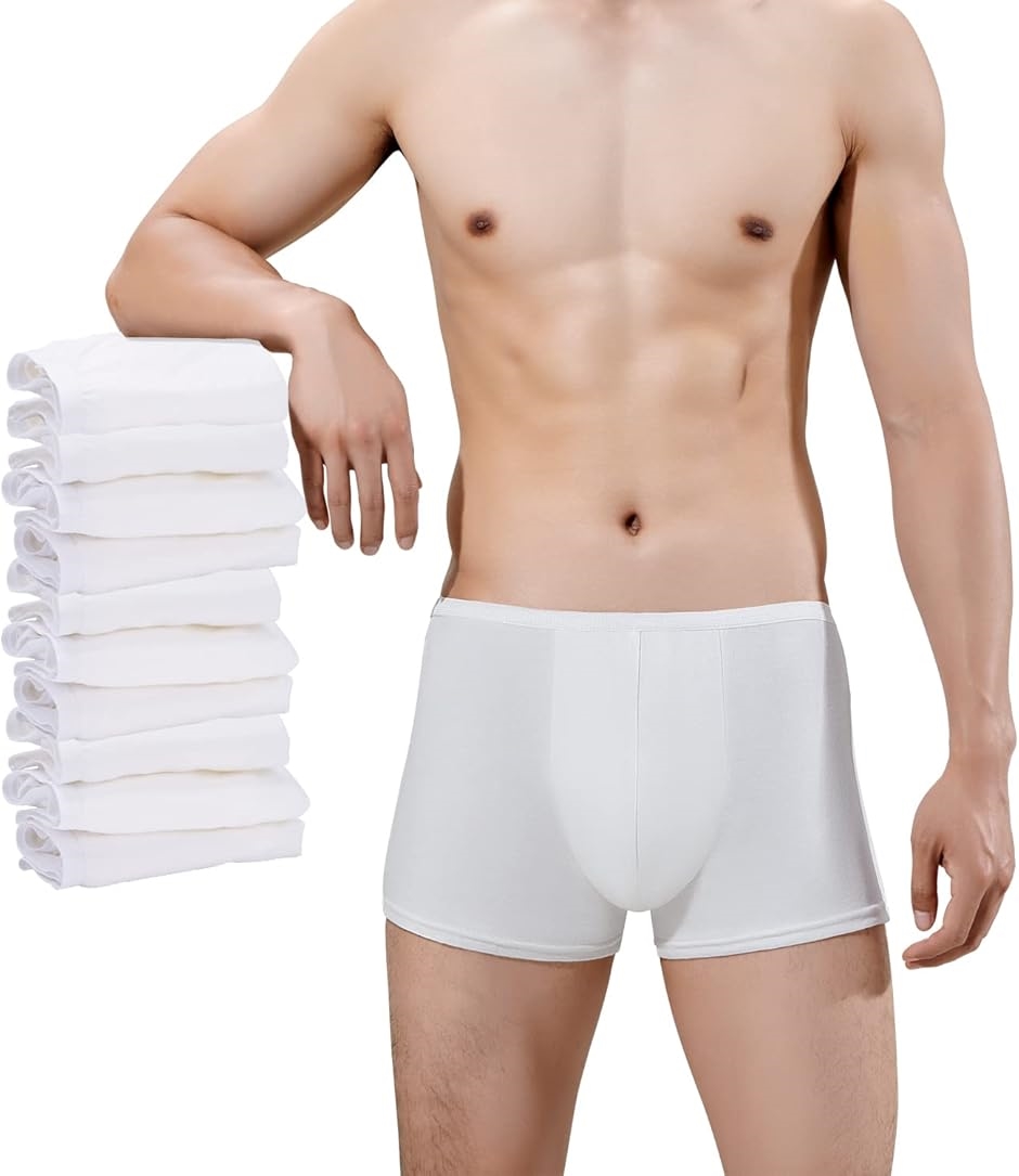 10枚入 男性用 使い捨て 綿100％ 下着 ボクサーパンツ 旅行 携帯用ショーツ MDM(白,  2XL)