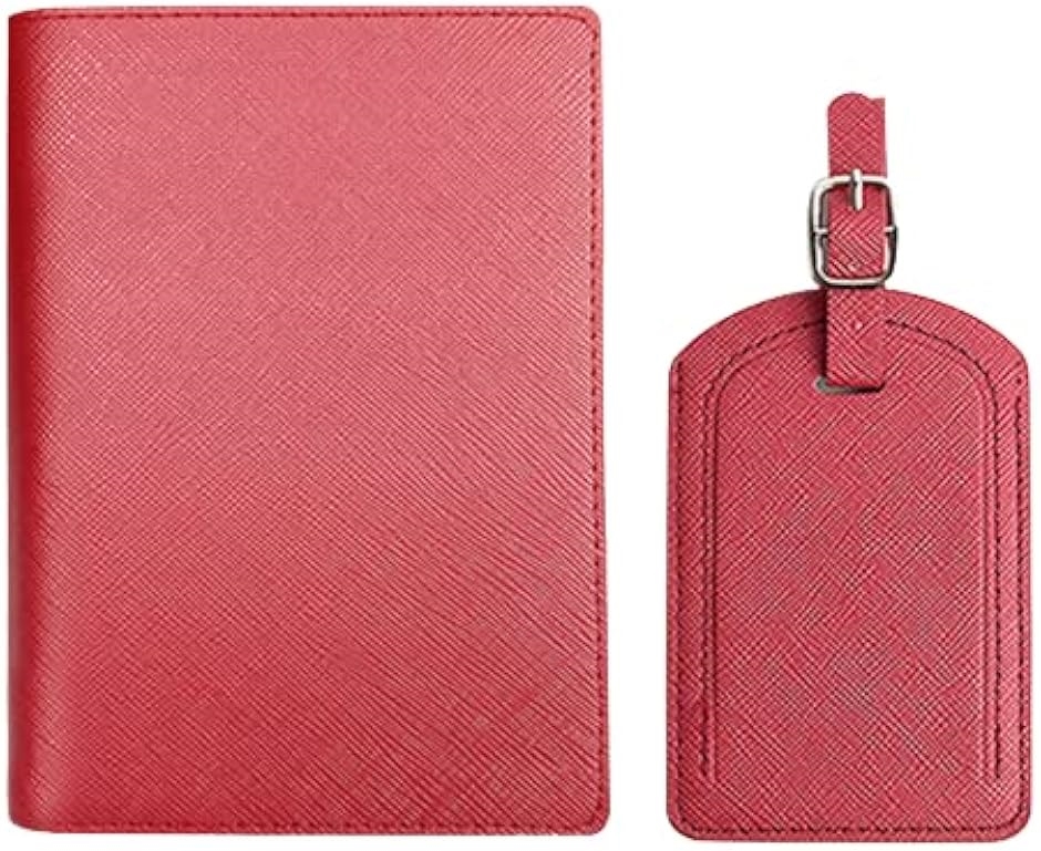 パスポートカバー パスポートケース パスポット入れ 旅行用スーツケースタグ 荷物タグ PUレザー製 Red(レッド,  Large)