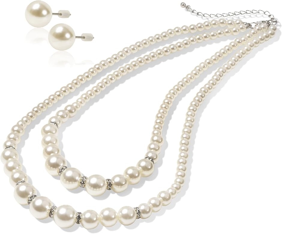パールネックレス 2連 or セット 8mm 真珠 冠婚葬祭 結婚式 MDM (ホワイト)