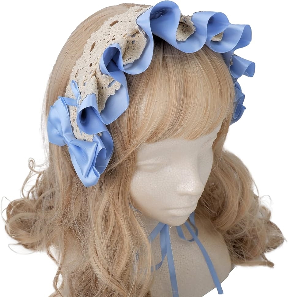ヘッドドレス ヘア バンド ロリィタ 姫ロリ 髪飾り 衣装 フリル(水色)