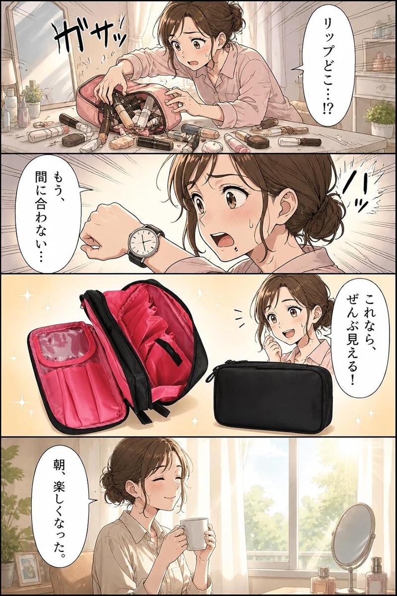 化粧ポーチ 大容量 仕切り 3層 機能的 コンパクト 整理できる 使い