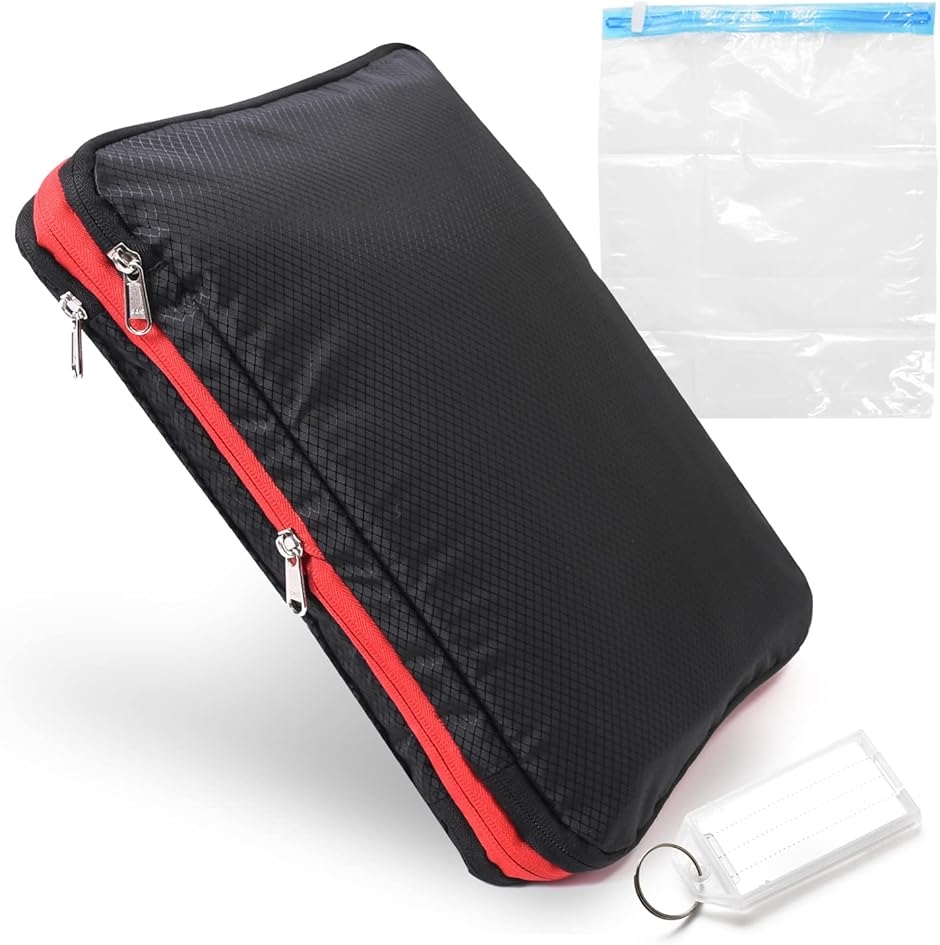 旅行用圧縮袋 圧縮バック 旅行用ポーチ 衣類 トラベルポーチ M ネームプレートセット(35x25x4cm)