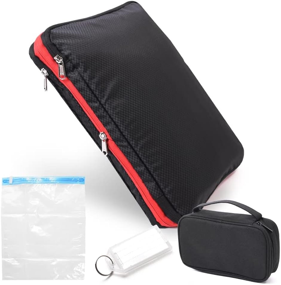 旅行用圧縮袋 ガジェットポーチ 圧縮バック 旅行用ポーチ 衣類 トラベルポーチS ネームプレート セット