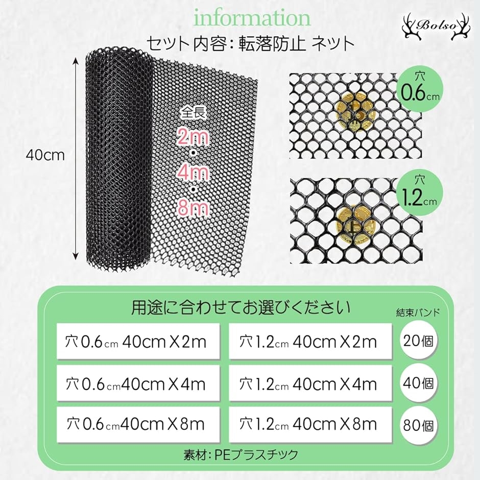Thadavo転落防止ネット穴0.8cm*8Mプラスチック網加長型20cm結束バンド 