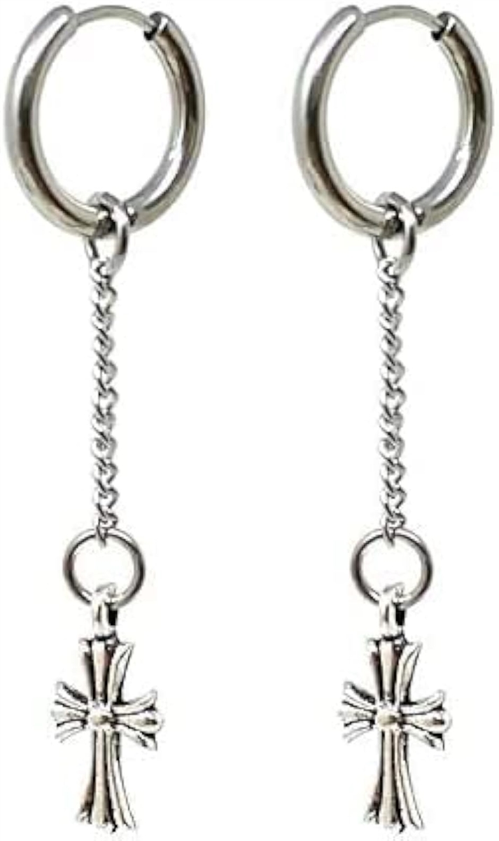 Yahoo! Yahoo!ショッピング(ヤフー ショッピング)ピアス メンズ 人気 フープ 両耳 クロス フェザー 金属アレルギー対応 かっこいい（steel,  クロス ロングチェーン x２）