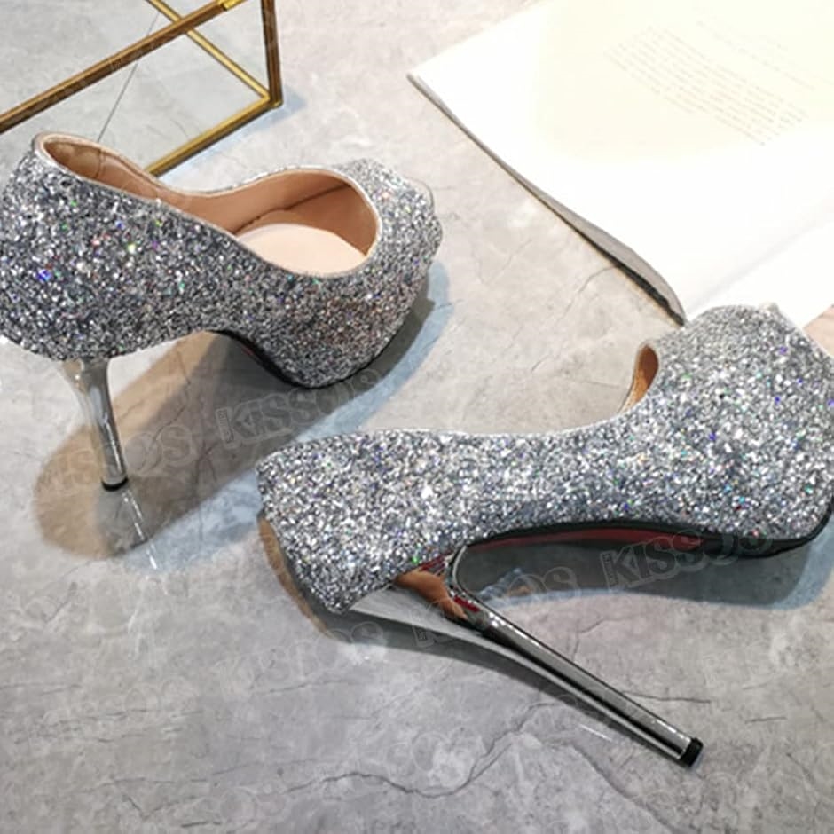 レディース ヒール キャバ パンプス オープントゥ ピンヒール キラキラ 
