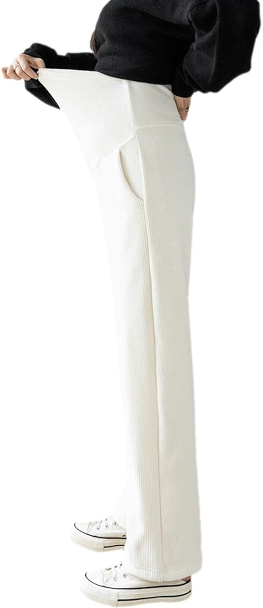 あったか裏起毛 マタニティ コーデュロイ パンツ ウエスト調節 レディース(アイボリー,  M)