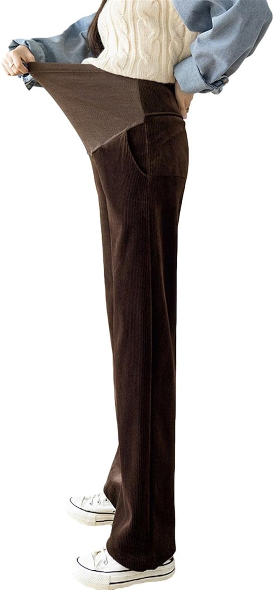 あったか裏起毛 マタニティ コーデュロイ パンツ ウエスト調節 レディース(ブラウン,  XL)