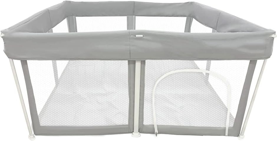 ベビーサークル 折りたたみ式 マット付き 扉付き メッシュ Hugmuu ハグムー 簡単 洗える 洗えてたためる (Gray,  四角形)