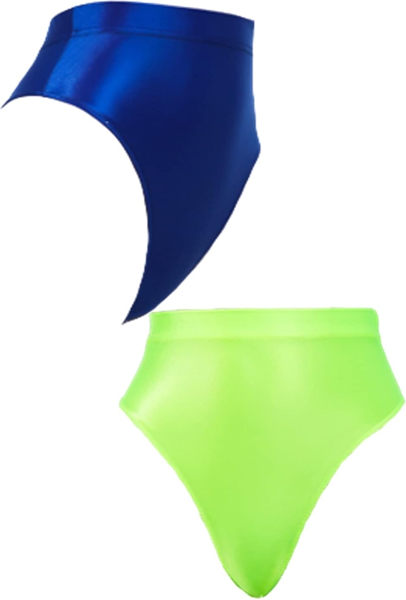 光沢 ブルマ ハイウエスト ランジェリー ビューティパンツ グリーン・ブルー/Tバック2枚組(グリーン・ブルー/Tバック2枚組,  M)
