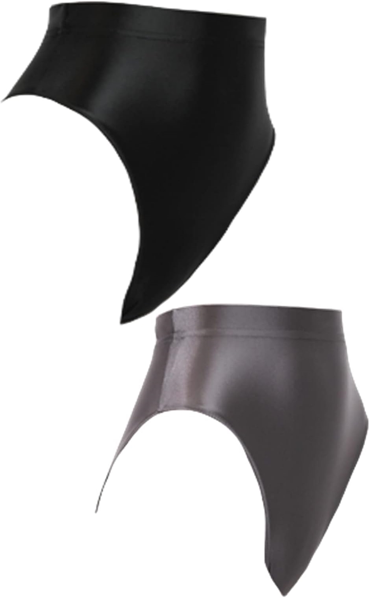 光沢 ブルマ ハイウエスト ランジェリー ビューティパンツ(ブラック・グレー/Tバック2枚組,  XL)